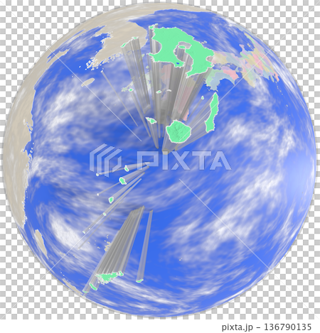 從上方俯瞰的鹿兒島縣行星狀地圖。 136790135