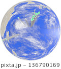 地球上空から見た、浮かび上がる沖縄県のプラネット風地図 136790169
