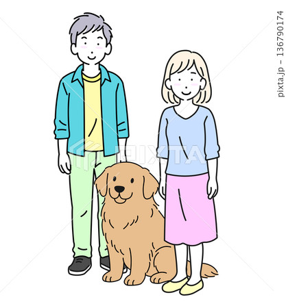若い夫婦と犬 136790174