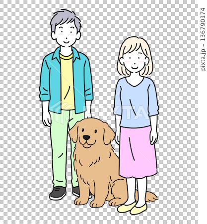 若い夫婦と犬 136790174