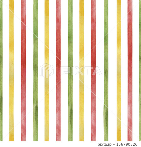 Watercolor seamless pattern with vertical stripes. Hand-drawn botanical spring illustration in green, yellow, pink colors. Abstract background for holiday textile, wrapping paper, decor, cards Watercolor seamless pattern with vertical stripes. Hand-drawn botanical spring illustration in green, yellow, pink colors. Abstract background for holiday textile, wrapping paper, decor, cards 136790526