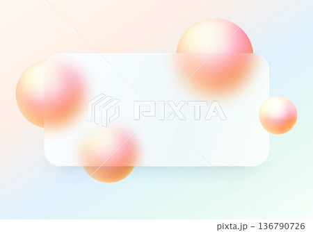 Glass panel with blurred gradient spheres on a soft abstract background. 136790726