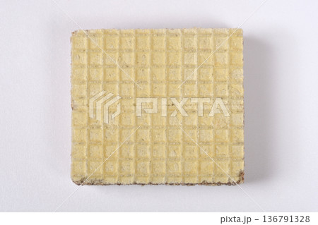 Single Square Wafer Biscuit on White Background 136791328