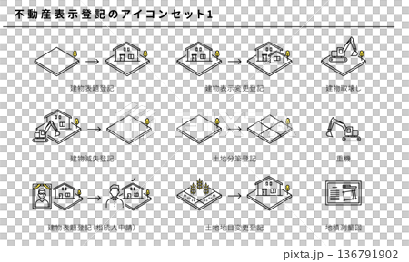 不動産表示登記のシンプルアイコンセット素材1、ベクター 136791902