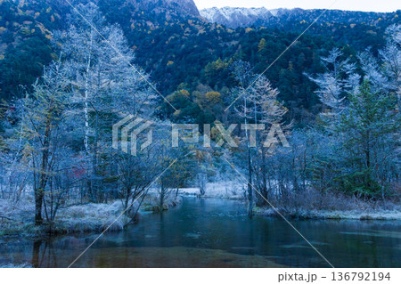 日本屈指の山岳リゾート 秋の上高地 早朝の田代池 日本屈指の山岳リゾート 秋の上高地 早朝の田代池 136792194