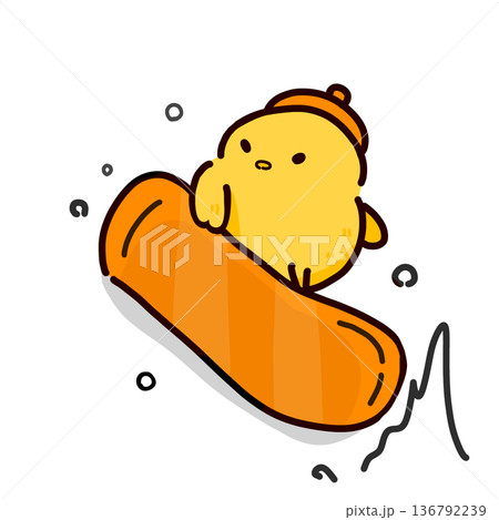 スノーボードを楽しむひよこのイラストアイコン 136792239