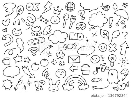 ゆるくてかわいい　手描きの落書きセット 136792844