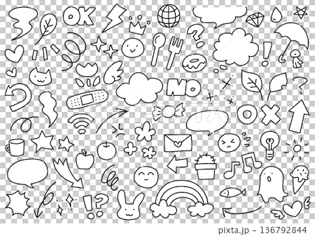 ゆるくてかわいい　手描きの落書きセット 136792844