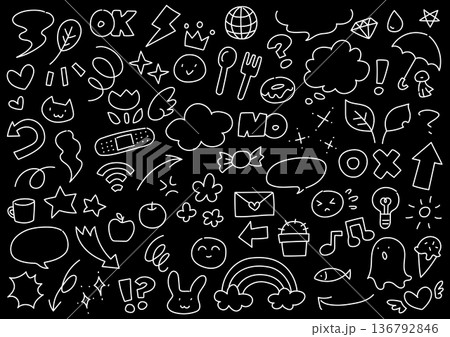 ゆるくてかわいい　手描きの落書きセット 136792846