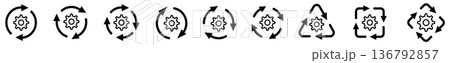 Gears cogwheel icon in arrows forming cycle, two three and four arrow version. Change or loop concept Gears cogwheel icon in arrows forming cycle, two three and four arrow version. Change or loop concept 136792857