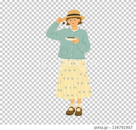 戴草帽吃莓果的女人 136792987