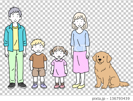 Happy family with dog front view Happy family with dog front view 136793439
