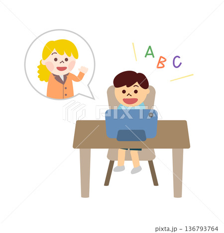 英会話のオンラインレッスンを受ける男の子 136793764