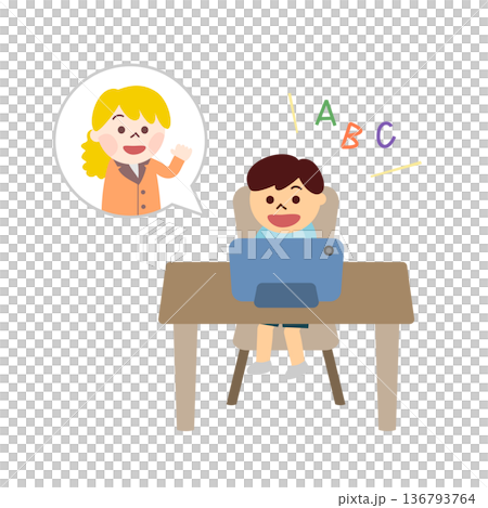 英会話のオンラインレッスンを受ける男の子 136793764
