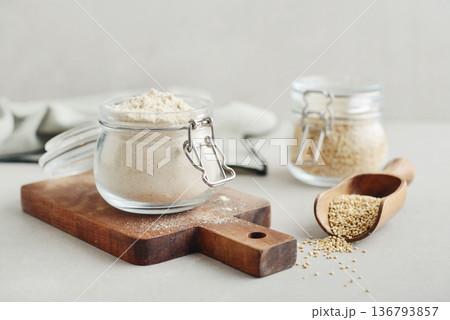Amaranth flour in glass jar Amaranth flour in glass jar 136793857