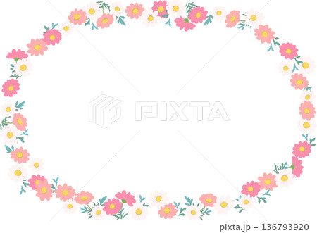 マーガレットの円形花フレーム（透過背景）春のフラットベクター枠素材 136793920