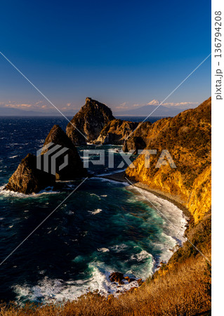 （静岡県）西伊豆千貫門の向こうに富士山 136794208