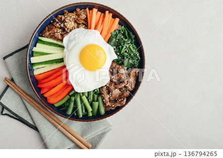 Bibimbap on a concrete background 136794265