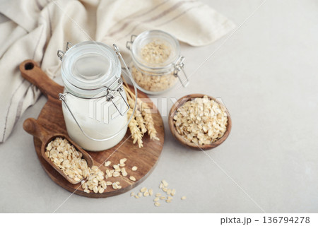 Oat milk in glass bottle Oat milk in glass bottle 136794278