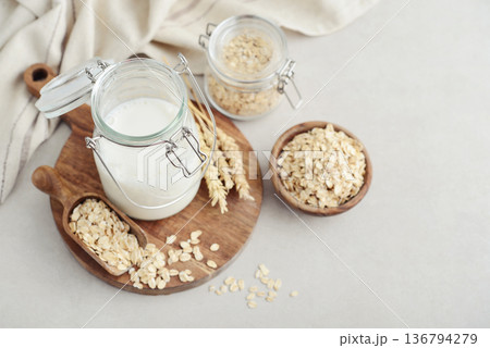 Oat milk in glass bottle Oat milk in glass bottle 136794279