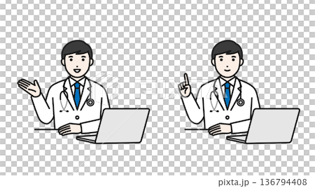 Male doctor facing a computer 136794408