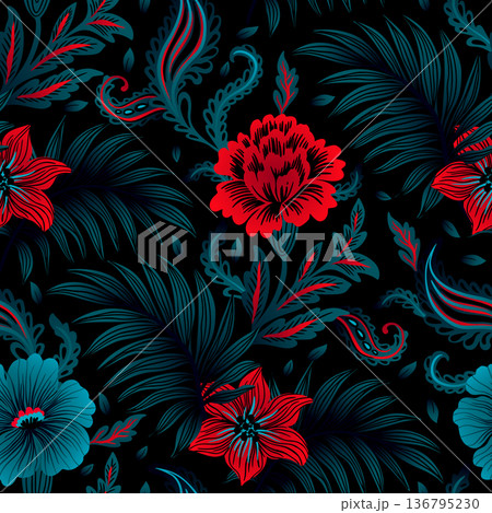 Bohemian Tropical Ornate Romantic Floral Vintage Opulent Paisley Motif Seamless Pattern Bohemian Tropical Ornate Romantic Floral Vintage Opulent Paisley Motif Seamless Pattern 136795230