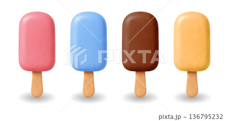 3D Ice Cream Popsicles Flat Summer Icon Realistic Vector Set Frozen Dessert 3D Ice Cream Popsicles Flat Summer Icon Realistic Vector Set Frozen Dessert 136795232