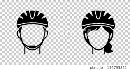 バイクヘルメットをかぶった男女のシルエットアイコン バイクヘルメットをかぶった男女のシルエットアイコン 136795832