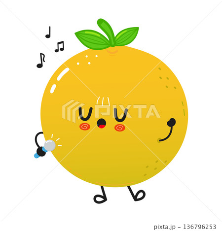 Cute grapefruit character singing enjoying music performance Cute grapefruit character singing enjoying music performance 136796253