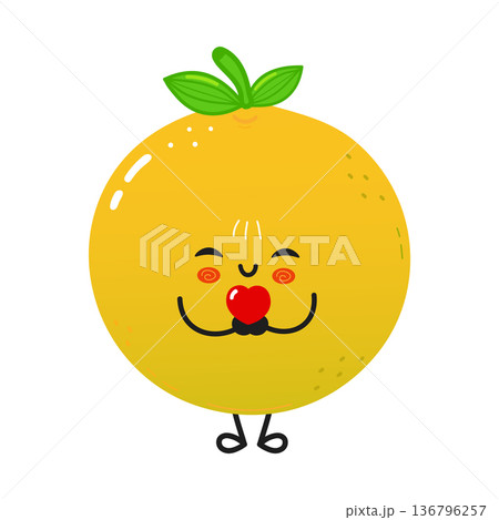 Cute grapefruit character holding red heart standing Cute grapefruit character holding red heart standing 136796257