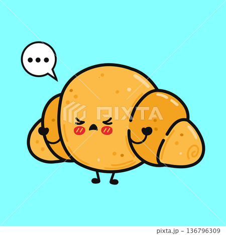 Cute angry croissant cartoon character having bad morning Cute angry croissant cartoon character having bad morning 136796309