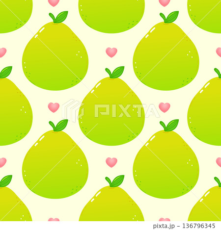 Cute pomelo citrus fruit seamless pattern with hearts Cute pomelo citrus fruit seamless pattern with hearts 136796345