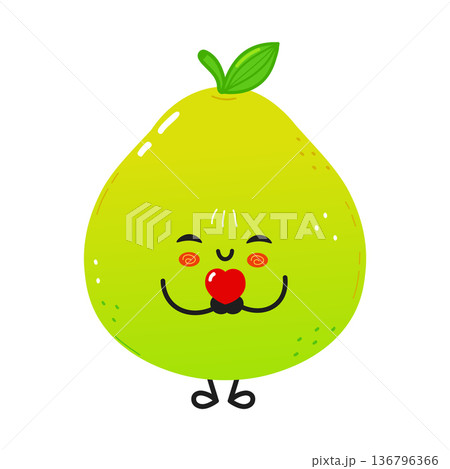 Cute cartoon pomelo character giving a heart 136796366