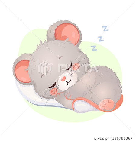 Cute sleeping mouse cartoon character illustration 136796367