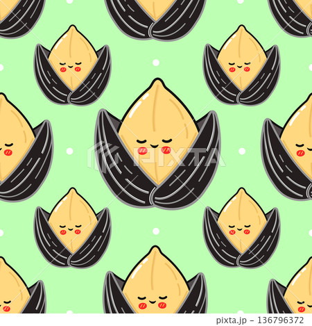 Seamless pattern with cute kawaii sunflower seeds character 136796372