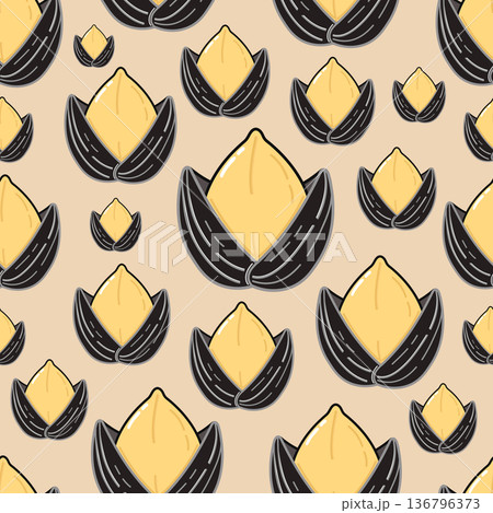 Sunflower seed kernels in cracked shells seamless pattern Sunflower seed kernels in cracked shells seamless pattern 136796373
