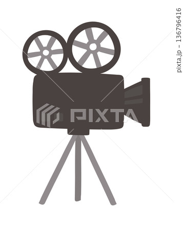 かわいい三脚付きの映画のフィルムカメラのアイコンイラスト かわいい三脚付きの映画のフィルムカメラのアイコンイラスト 136796416