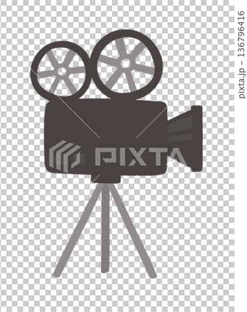 かわいい三脚付きの映画のフィルムカメラのアイコンイラスト かわいい三脚付きの映画のフィルムカメラのアイコンイラスト 136796416