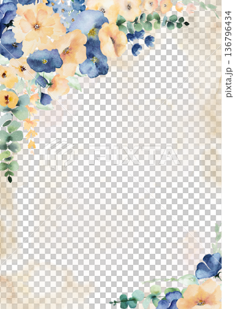Watercolor floral border with blue and light yellow flowers isolated illustration for design Watercolor floral border with blue and light yellow flowers isolated illustration for design 136796434