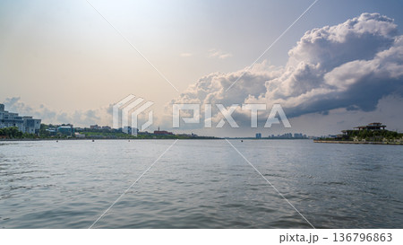 Picturesque panoramic view of the Kazanka River and the city of Kazan 136796863