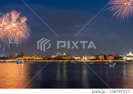 Firework over Kremlin in Kazan, Russia. Fireworks. Salute 136797227