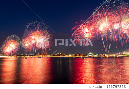 Firework over Kremlin in Kazan, Russia. Fireworks. Salute 136797228