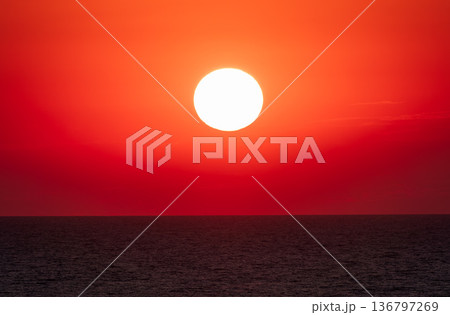 Beautiful red and orange sunrise over the sea. 136797269