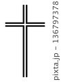 Christian cross, black and white vector silhouette illustration of religious Latin cross shape with two lines, isolated on white 136797378