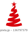 Christmas tree red spiral ribbon decoration illustration of a decorated ribbon and star 136797379