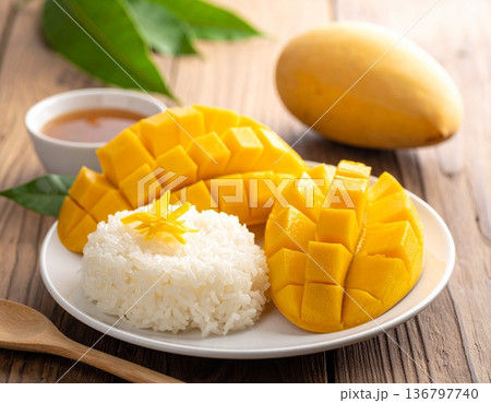 mango slice with sticky rice mango slice with sticky rice 136797740