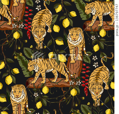 Exotic tropical animal wild tiger seamless pattern. 136797747