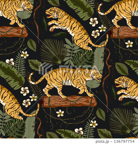 Exotic tropical animal wild tiger seamless pattern. 136797754