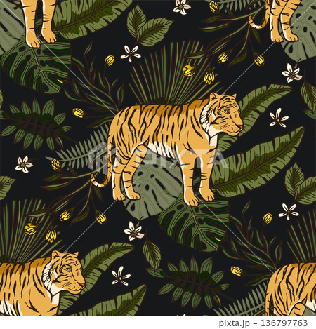 Exotic tropical animal wild tiger seamless pattern. 136797763