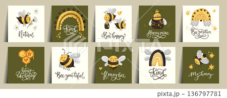 Cute honey bee funny illustration set. 136797781